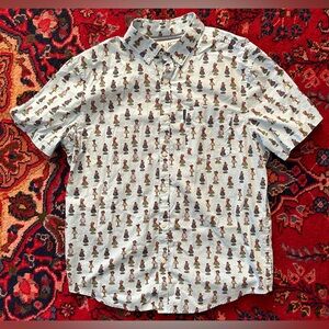 Men’s Original Penguin Size Large Short Sleeve Button Down Light Blue Hula Girl